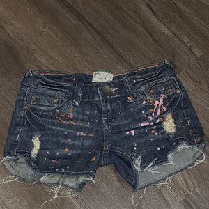 Delias Dark Blue Jean Shorts with Colorful Splatter Sz 1